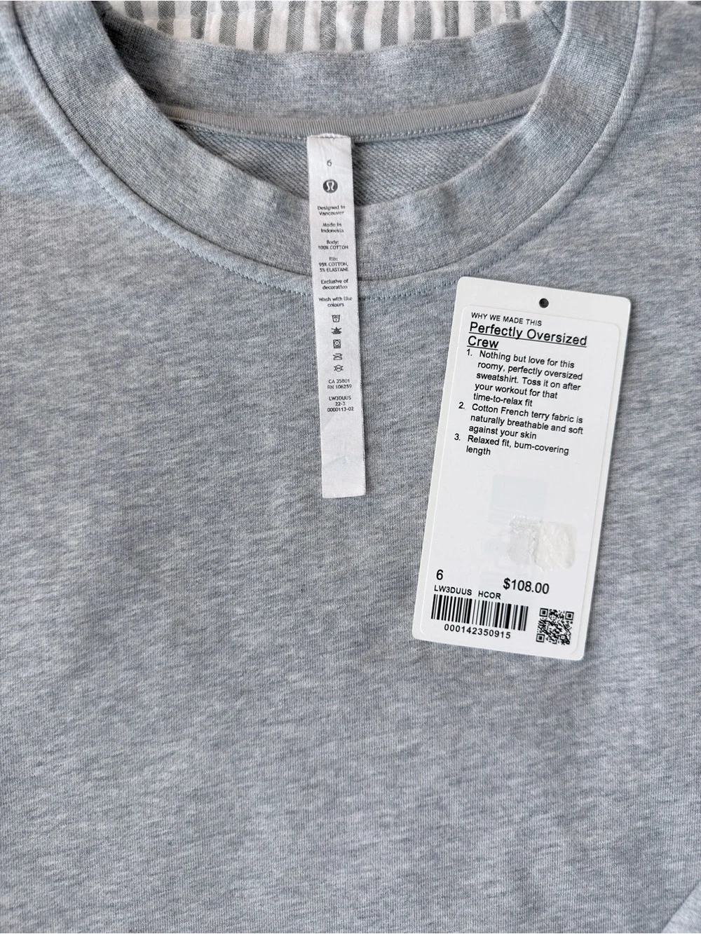 Lululemon Perfectly Oversized Crew Sweatshirt — Heathered Core Light Grey Size 6